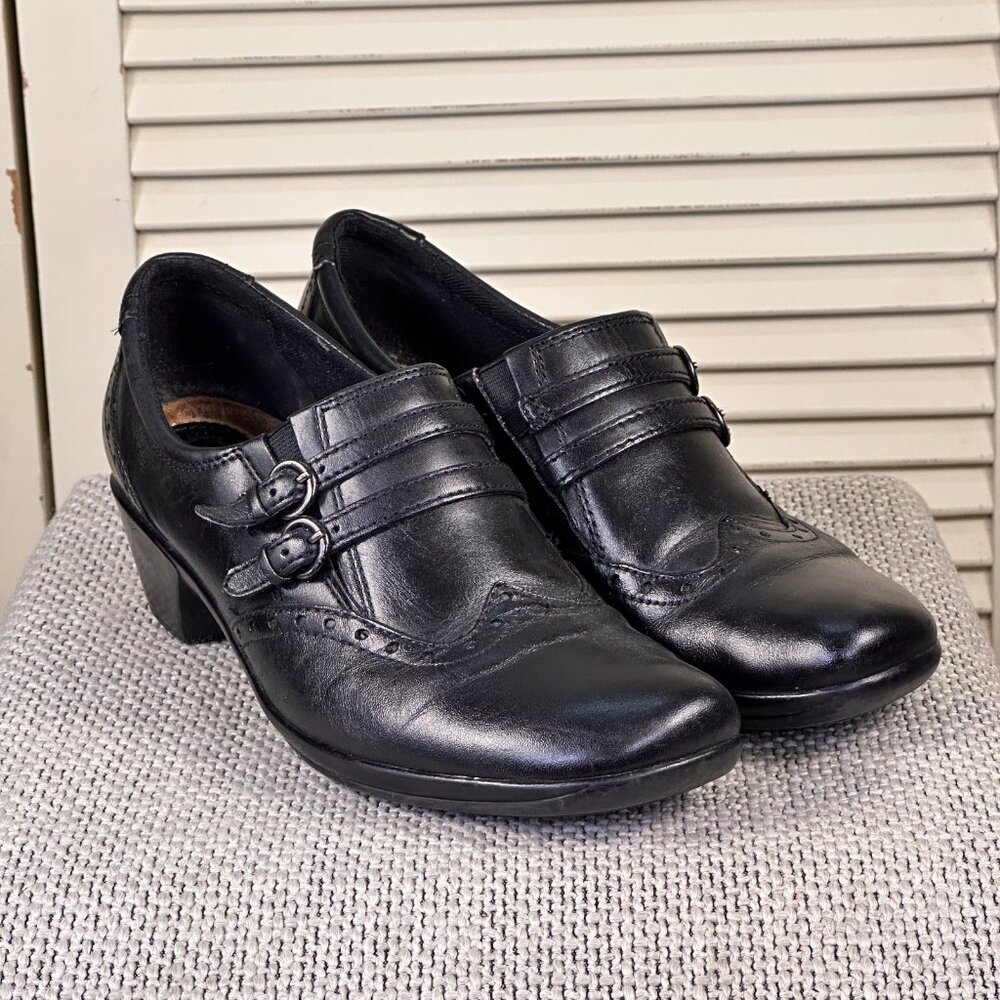 Earth Origins Carma 5 Black Leather Wingtip Slip On Square Toe Comfort Shoe Sz 7 - Picture 5 of 7